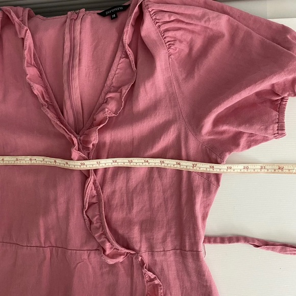 Portmans Madison Wrap Dress Pink Linen Blend Tie Waist Short Ruffle Size L 14 - Picture 9 of 11